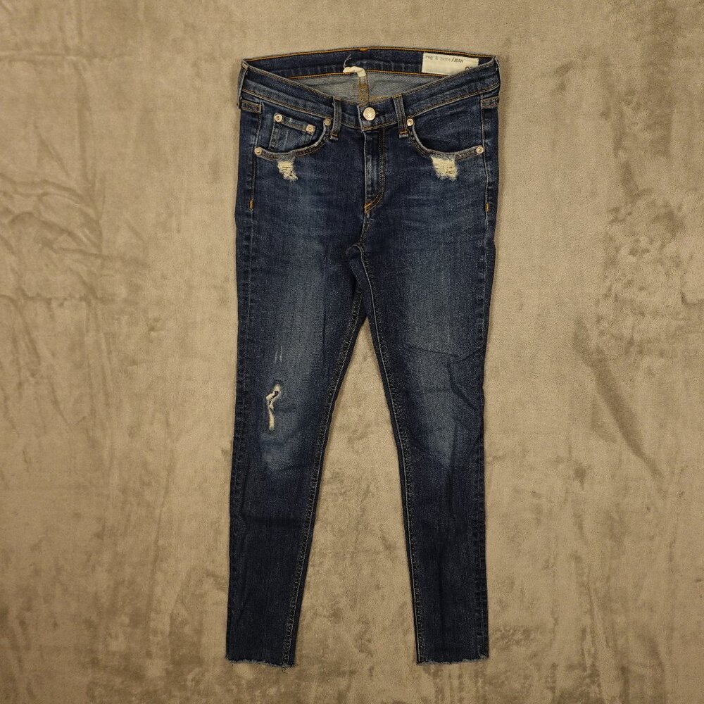 rag & bone Skinny Jeans Women’s 27 Blue Distressed Raw Hem Designer Denim